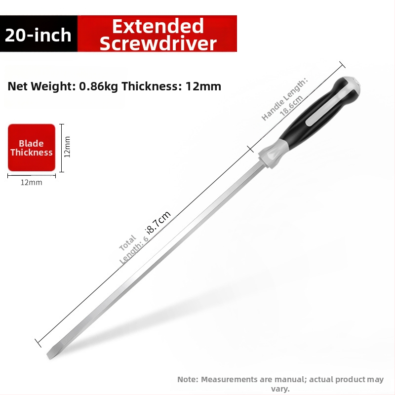 Priemyselne štandardný dlhý skrutkovač, 1000 mm, Cr-V oceľ, neizolovaný, bez magnetu, 1,21 kg, viacúčelové využitie