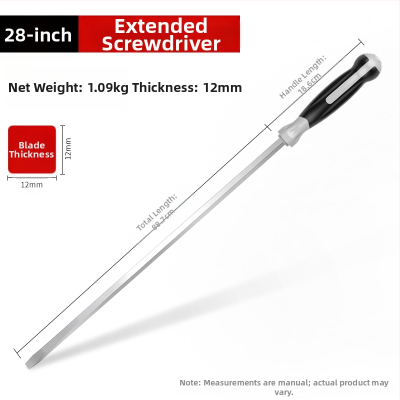 Priemyselne štandardný dlhý skrutkovač, 1000 mm, Cr-V oceľ, neizolovaný, bez magnetu, 1,21 kg, viacúčelové využitie