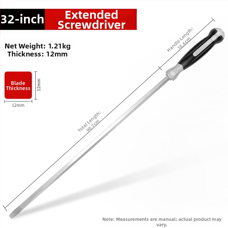 Priemyselne štandardný dlhý skrutkovač, 1000 mm, Cr-V oceľ, neizolovaný, bez magnetu, 1,21 kg, viacúčelové využitie