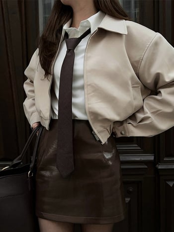 Női rövid dzseki cipzárral, galléros kialakítású Lapel stílus, laza szabás, poliészter 90–95%