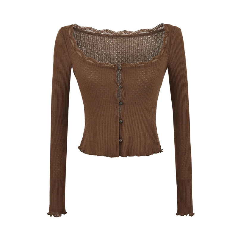Cardigan od pletenog viskoznog vlakna s elastanom, četvrtasti ovratnik, dugi rukavi, uski kroj, kratka duljina