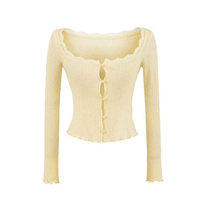 Cardigan od pletenog viskoznog vlakna s elastanom, četvrtasti ovratnik, dugi rukavi, uski kroj, kratka duljina