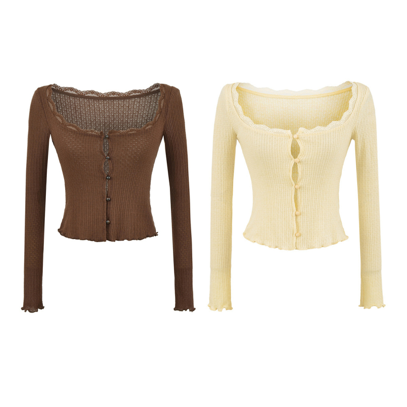 Cardigan od pletenog viskoznog vlakna s elastanom, četvrtasti ovratnik, dugi rukavi, uski kroj, kratka duljina