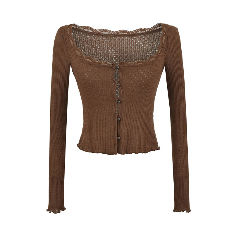 Cardigan od pletenog viskoznog vlakna s elastanom, četvrtasti ovratnik, dugi rukavi, uski kroj, kratka duljina