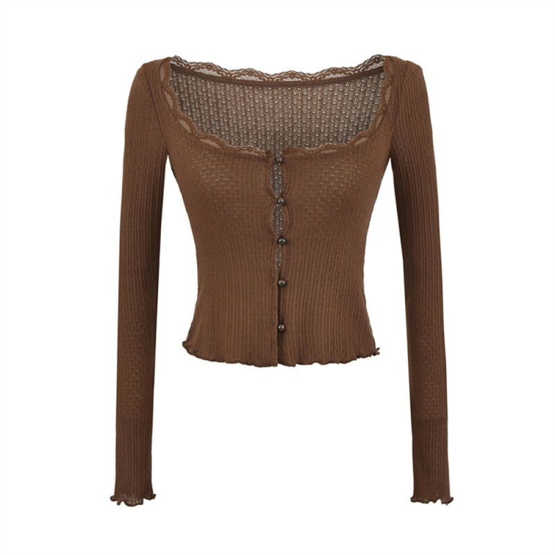 Cardigan od pletenog viskoznog vlakna s elastanom, četvrtasti ovratnik, dugi rukavi, uski kroj, kratka duljina