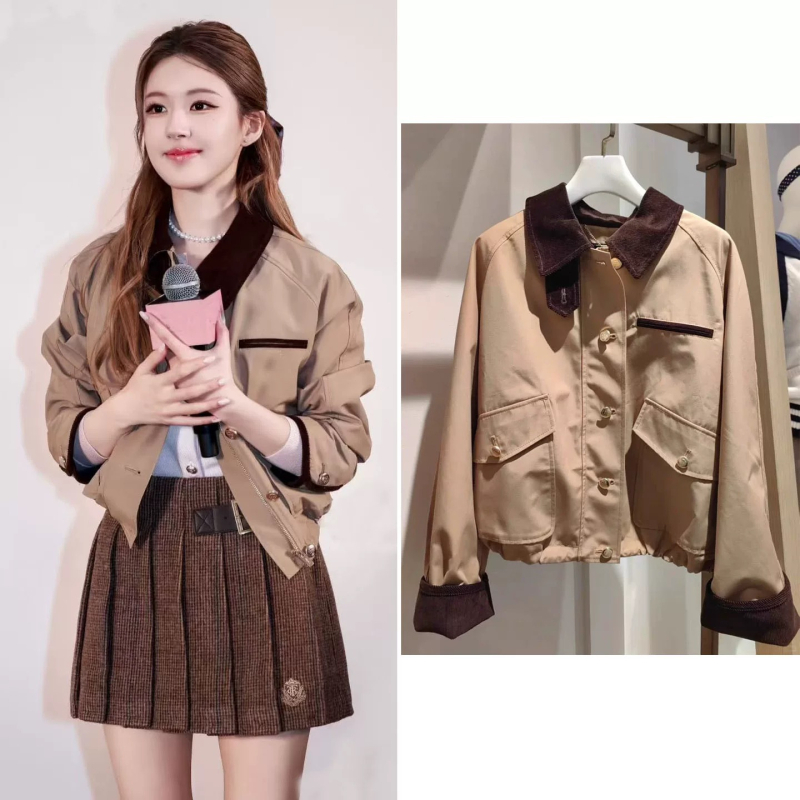 Női szett: dzseki és szoknya, japán/koreai casual stílusban – szabályos ujjú, polo gallér, pamut-poliészter keverék (50–70% pamut, 30–50% poliészter), laza szabás, cipzár