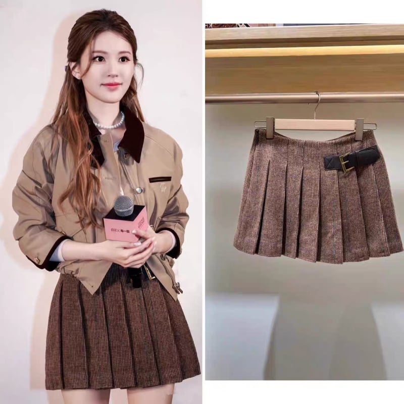 Női szett: dzseki és szoknya, japán/koreai casual stílusban – szabályos ujjú, polo gallér, pamut-poliészter keverék (50–70% pamut, 30–50% poliészter), laza szabás, cipzár