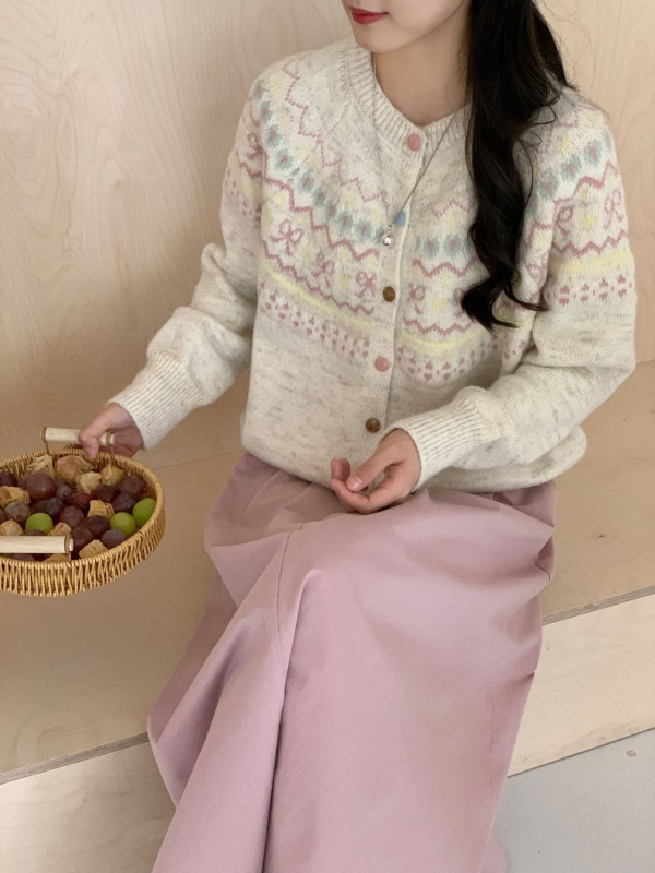 Cardigan tricotat Jacquard cu contrast pentru femei, croială lejeră, mâneci lungi