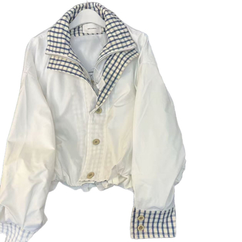 Rövid pamutszabású kockás kabát, laza szabású, állítható gallér, cipzáros záródás, japán-koreai casual diák-stílus