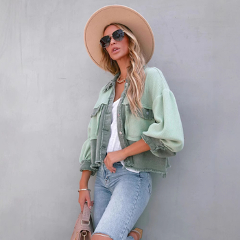 Palton din poliester-elastan, imprimeu contrastant, mâneci lungi, nasturi în față