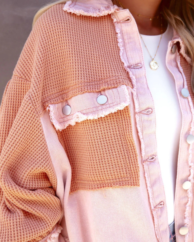 Palton din poliester-elastan, imprimeu contrastant, mâneci lungi, nasturi în față