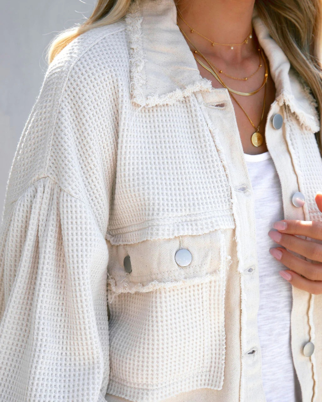 Palton din poliester-elastan, imprimeu contrastant, mâneci lungi, nasturi în față