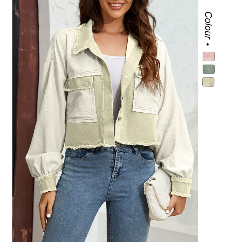 Palton din poliester-elastan, imprimeu contrastant, mâneci lungi, nasturi în față