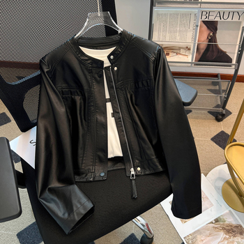 Jachetă scurtă pentru femei din viscose, guler rotund, mâneci lungi, croială dreaptă, toamnă 2025, stil elegant pentru naveta zilnică