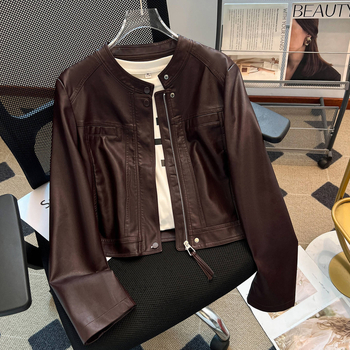 Jachetă scurtă pentru femei din viscose, guler rotund, mâneci lungi, croială dreaptă, toamnă 2025, stil elegant pentru naveta zilnică