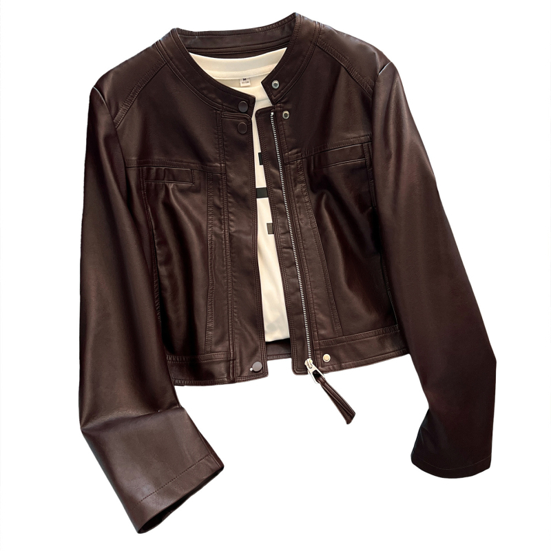 Jachetă scurtă pentru femei din viscose, guler rotund, mâneci lungi, croială dreaptă, toamnă 2025, stil elegant pentru naveta zilnică