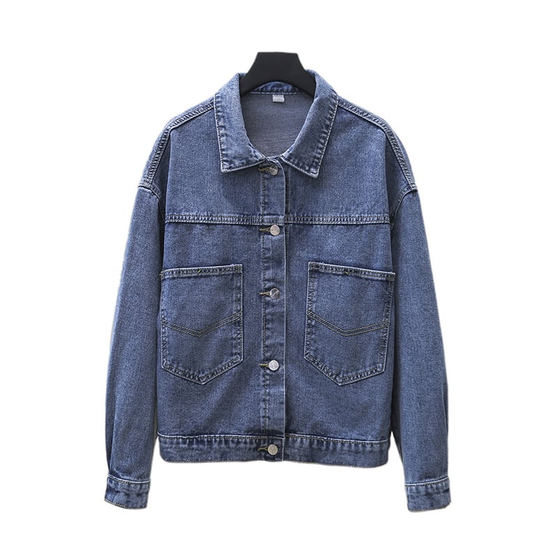 Női koreai stílusú farmerdzseki, laza szabás, hosszú ujjú, polo gallér, ősz 2025