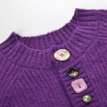 Cardigan tricotat din lână amestec, guler rotund, mâneci lungi, nasturi pe un singur rând, lungime scurtă