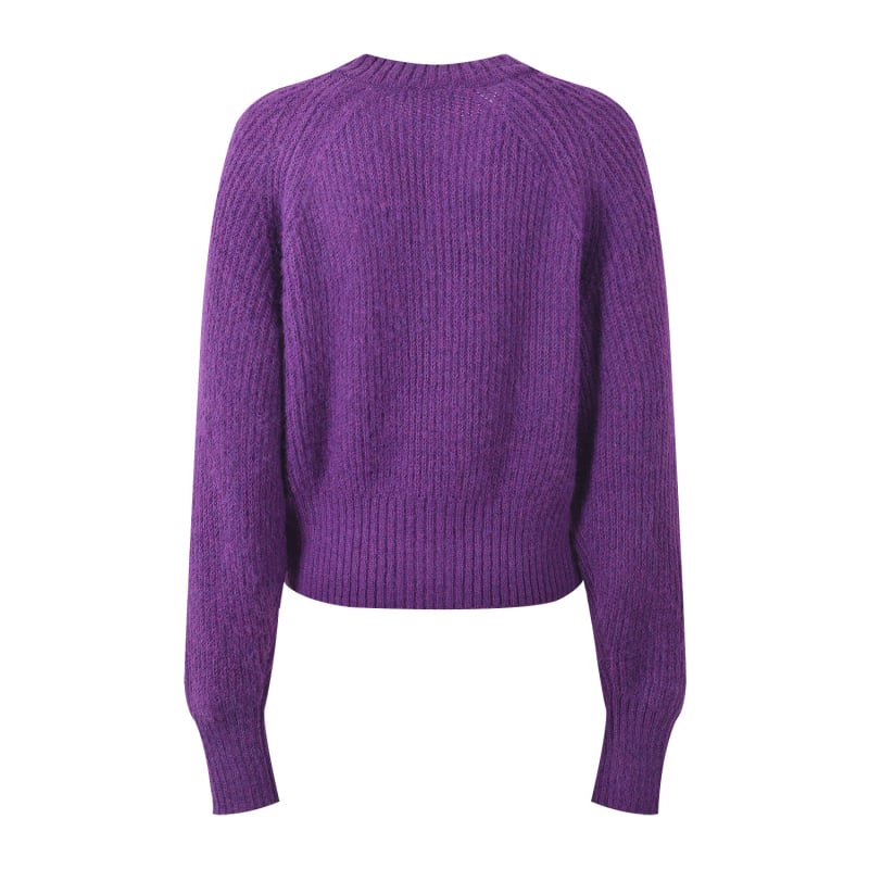 Cardigan tricotat din lână amestec, guler rotund, mâneci lungi, nasturi pe un singur rând, lungime scurtă