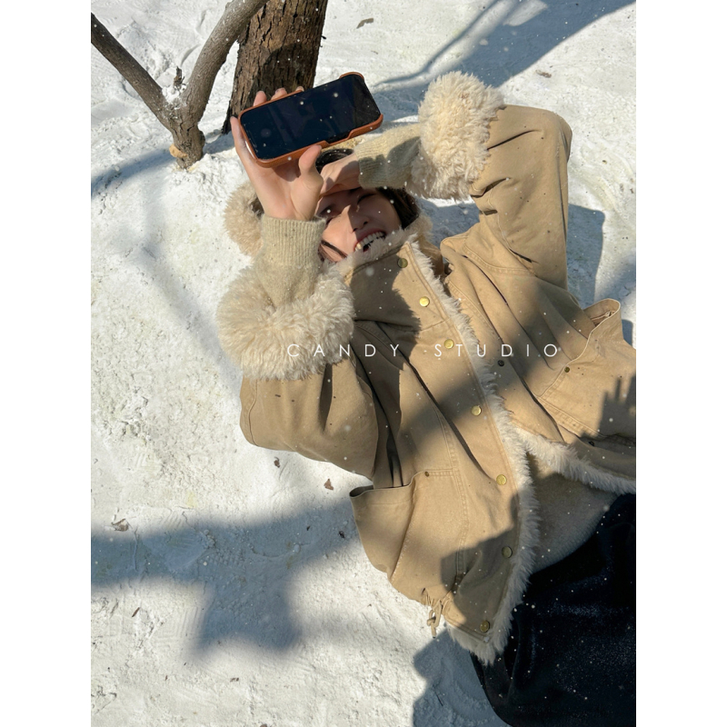 Jachetă E9667 cu guler rotund, mâneci lungi, țesătură groasă, stil japonez-coreean de relaxare, lansare toamnă 2025