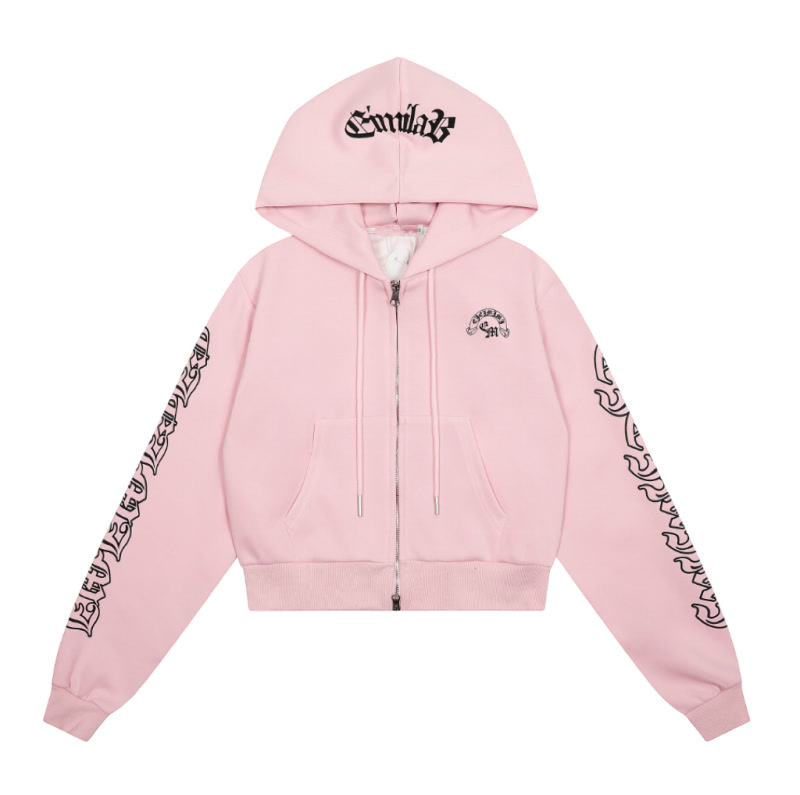 F383 Cardigan-sweatshirt cu imprimeu de litere, din bumbac-poliester, glugă, fermoar, croială lejeră, mâneci lungi