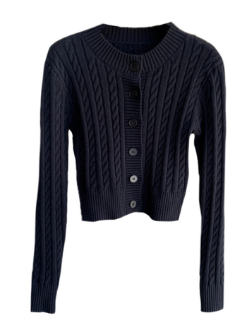 Cardigan, kratka duljina, debela pletenina, okrugli izrez, dugi rukavi