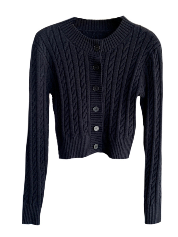 Cardigan, kratka duljina, debela pletenina, okrugli izrez, dugi rukavi