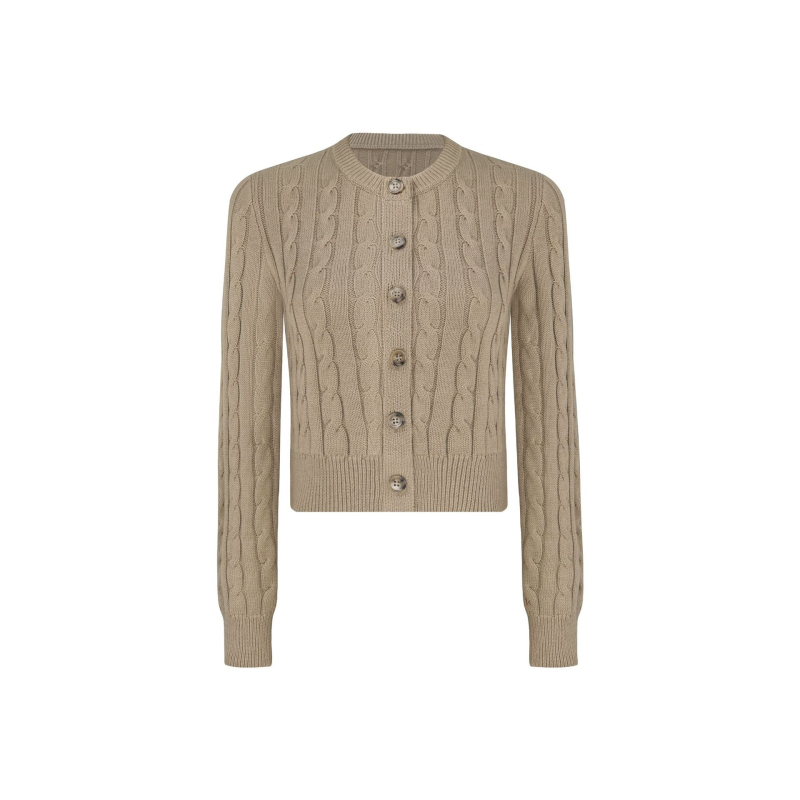 Jim Kennet Ženski twist‑knit cardigan pulover, zaobljen ovratnik, duge rukave, kratka duljina 40–50 cm, jednostrano kopčanje, mješavina poliestera/nylona/akrila