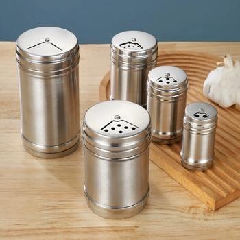Meigangxing Recipient de condimente din oțel inoxidabil, rotativ pentru condimente solide, capac rotativ, imprimare logo disponibil, ustensilă de bucătărie