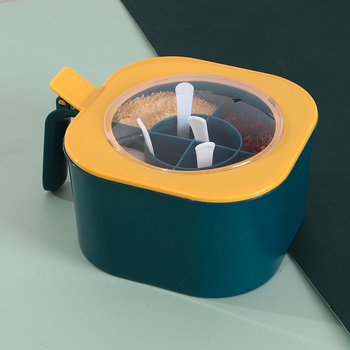 Σετ μπαχαρικών - γυάλινο βάζο με τέσσερα διαμερίσματα και ενσωματωμένη αποθήκευση, προσαρμοσμένο λογότυπο