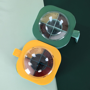 Σετ μπαχαρικών - γυάλινο βάζο με τέσσερα διαμερίσματα και ενσωματωμένη αποθήκευση, προσαρμοσμένο λογότυπο