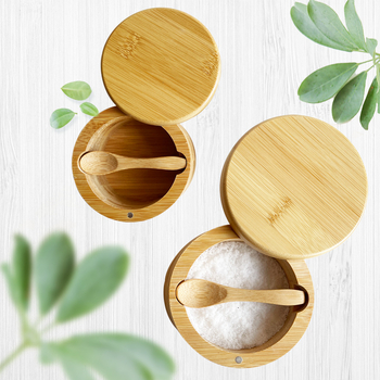 Βαζάκι καρυκευμάτων από μπαμπού με διπλό διαμέρισμα και κουτάλι – οικιακή αποθήκευση κουζίνας