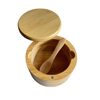 Βαζάκι καρυκευμάτων από μπαμπού με διπλό διαμέρισμα και κουτάλι – οικιακή αποθήκευση κουζίνας