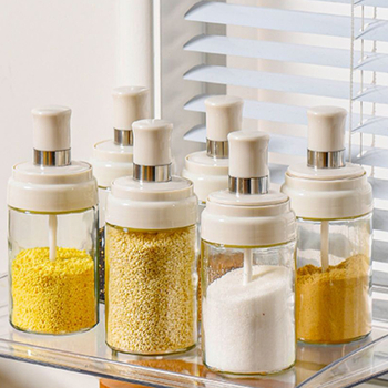 Γυάλινο βάζο καρυκεύματος με ενσωματωμένο καπάκι-κουταλιού, μάρκα Fuyou, για στερεά καρυκεύματα, κυκλοφόρησε το 2023, ανώτερη ποιότητα