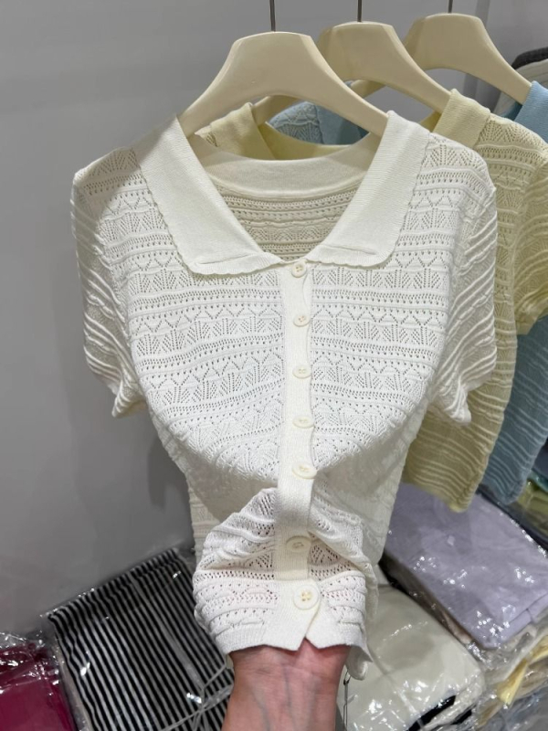 Ženski pleteni kardigan od poliesterskih vlakana, ovratnik s reverom, 3/4 rukavi, patchwork dizajn, slim fit