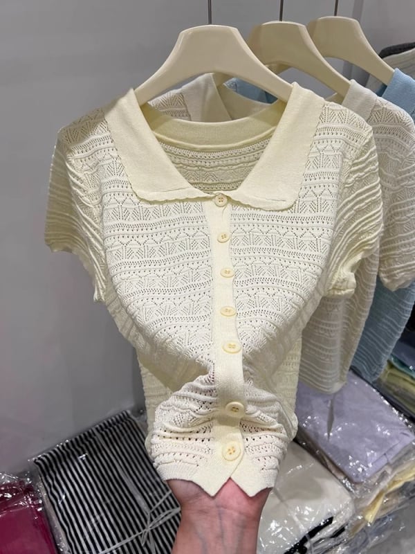 Ženski pleteni kardigan od poliesterskih vlakana, ovratnik s reverom, 3/4 rukavi, patchwork dizajn, slim fit