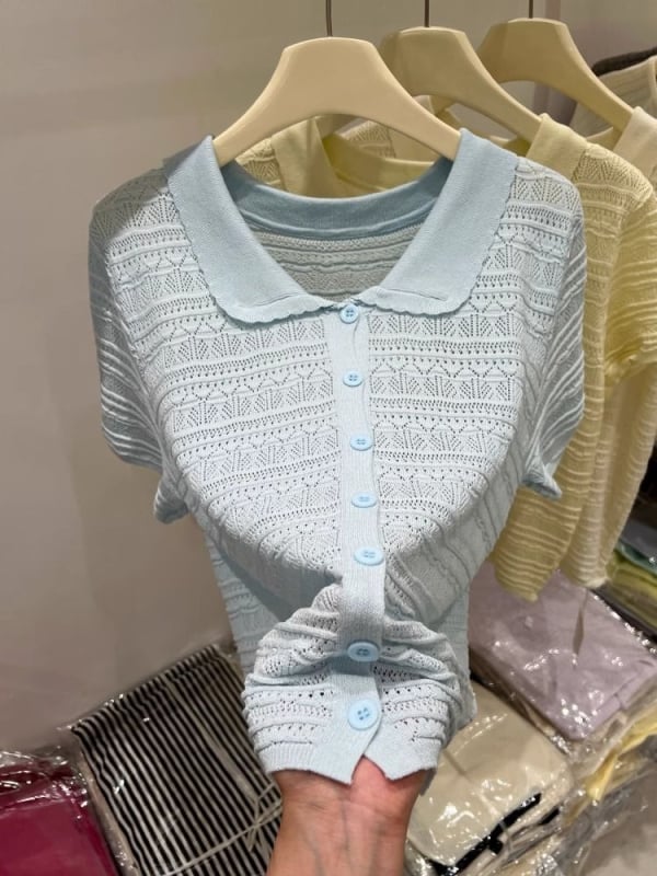 Ženski pleteni kardigan od poliesterskih vlakana, ovratnik s reverom, 3/4 rukavi, patchwork dizajn, slim fit