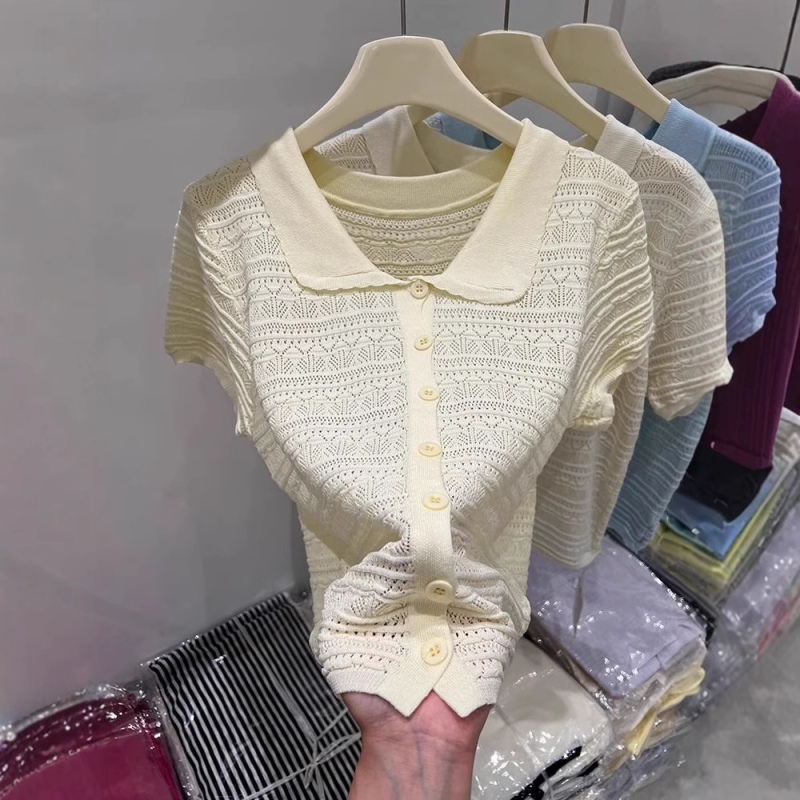 Ženski pleteni kardigan od poliesterskih vlakana, ovratnik s reverom, 3/4 rukavi, patchwork dizajn, slim fit