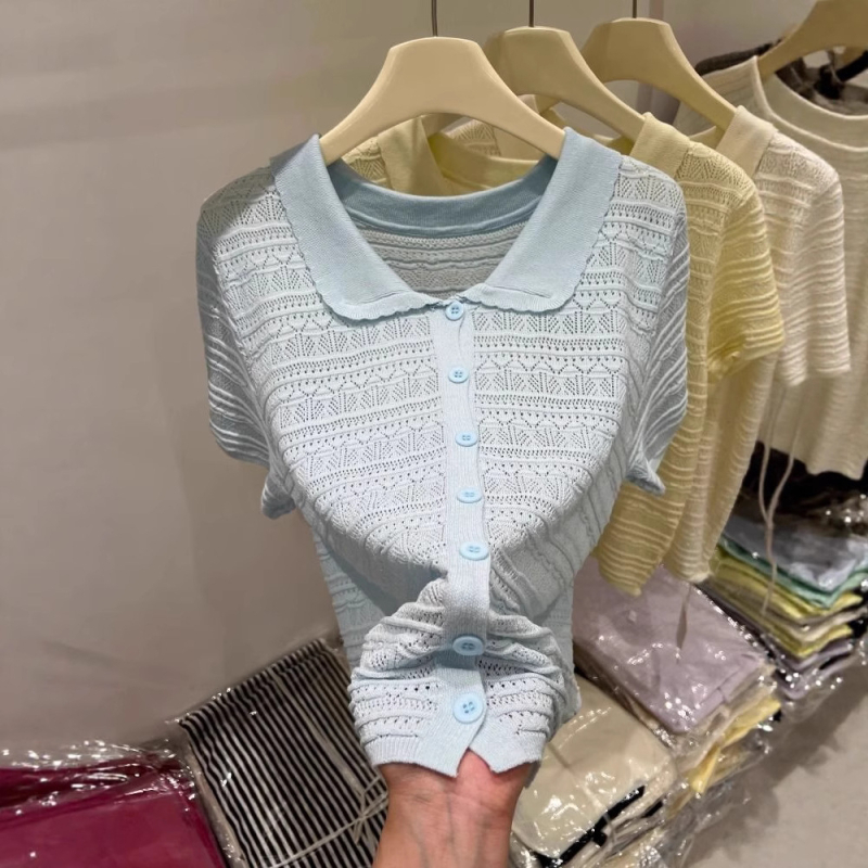 Ženski pleteni kardigan od poliesterskih vlakana, ovratnik s reverom, 3/4 rukavi, patchwork dizajn, slim fit
