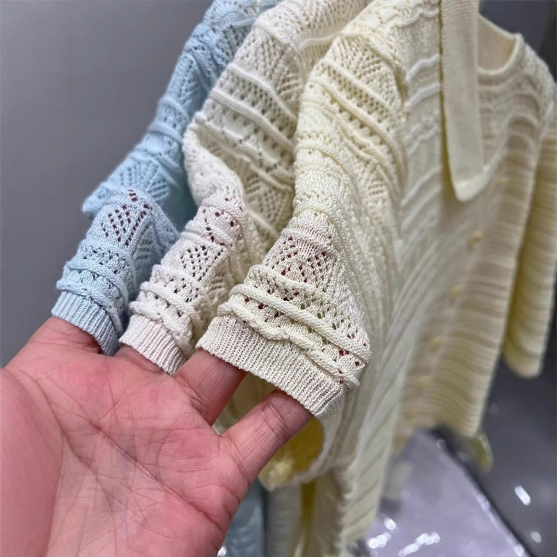 Ženski pleteni kardigan od poliesterskih vlakana, ovratnik s reverom, 3/4 rukavi, patchwork dizajn, slim fit