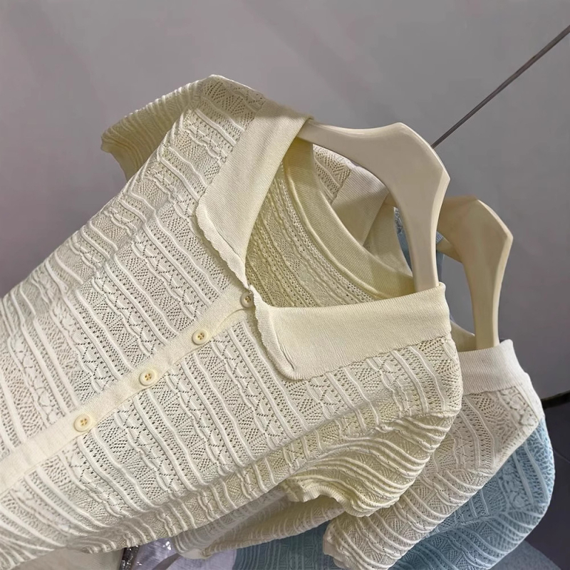 Ženski pleteni kardigan od poliesterskih vlakana, ovratnik s reverom, 3/4 rukavi, patchwork dizajn, slim fit