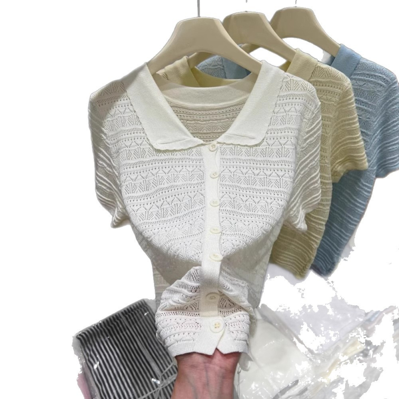 Ženski pleteni kardigan od poliesterskih vlakana, ovratnik s reverom, 3/4 rukavi, patchwork dizajn, slim fit
