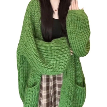 Kardigan od grubog pletenja, slobodan kroj, uzorak mašna, okrugli izrez, dugi rukavi