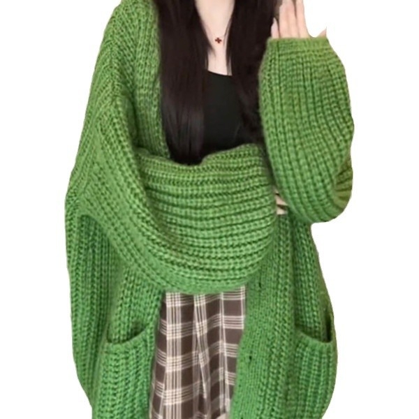 Kardigan od grubog pletenja, slobodan kroj, uzorak mašna, okrugli izrez, dugi rukavi