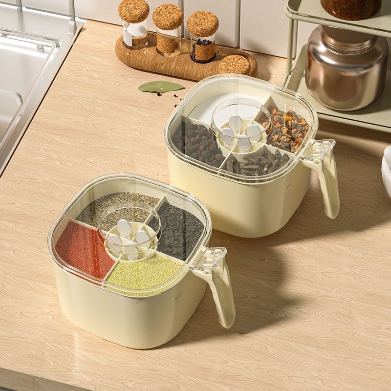 Set de cutii pentru condimente din plastic cu capac — depozitare pentru condimente solide, logo personalizabil, organizator de bucătărie premium în stil chinezesc