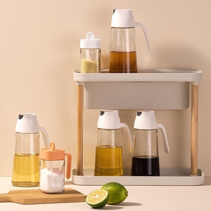 Sticlă de ulei din sticlă, cu deschidere/închidere automată - etanș la scurgeri, recipient de bucătărie pentru sos de soia și oțet