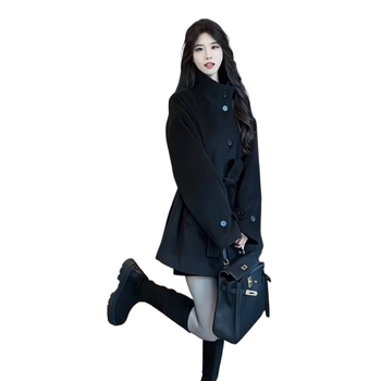 Palton femei din poliester, uni, lungime medie, guler polo, închidere cu nasturi pe un rând, mâneci lungi, stil urban de navetă