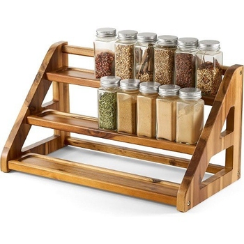 Ξύλινη ραφιέρα για μπαχαρικά σε επιφάνειας εργασίας — Πολυεπίπεδος οργανωτής κουζίνας, Μινιμαλιστικό στυλ, Εγκατάσταση χωρίς διάτρηση