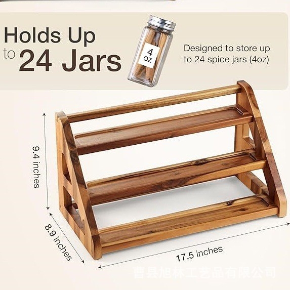 Ξύλινη ραφιέρα για μπαχαρικά σε επιφάνειας εργασίας — Πολυεπίπεδος οργανωτής κουζίνας, Μινιμαλιστικό στυλ, Εγκατάσταση χωρίς διάτρηση