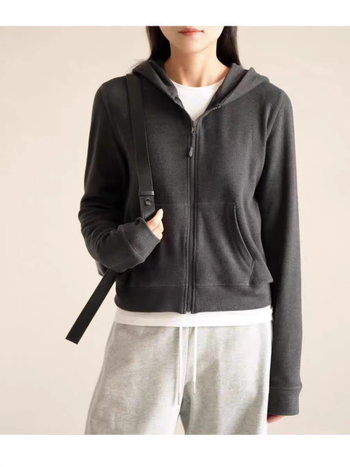 Hanorac cu glugă Derong din amestec acrilic-modal, model 3D, croială lejeră, fermoar, pentru femei